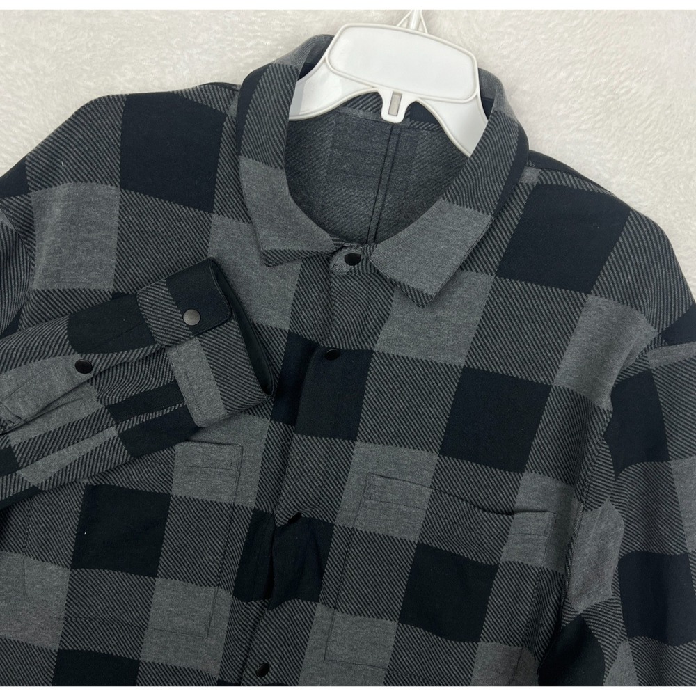 Lululemon Soft Knit Overshirt Mens XL Gray Black‎ Long Sleeve Snap Button Shirt